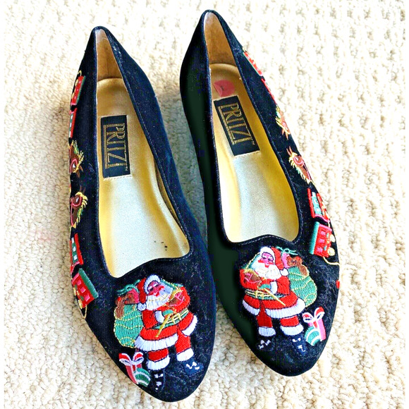 Pritzi Shoes - Vintage Pritzi Christmas Holiday Flats Dressy Shoes Black Velvet & Embroidery 7M